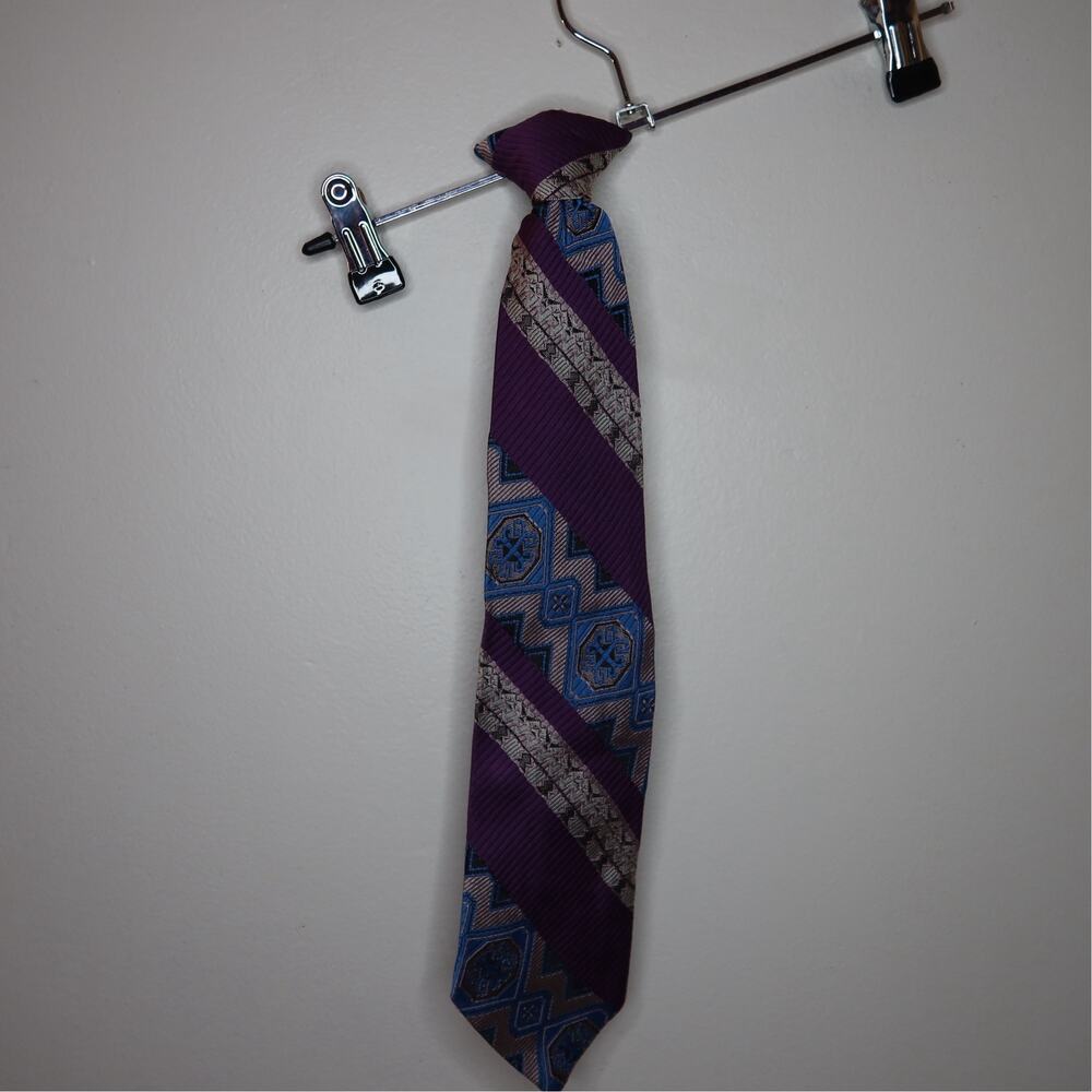 Vintage Snapper Purple Blue Diamond Print Clip On Necktie Retro Pattern